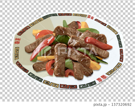 牛肉とピーマンのオイスターソース炒め（中華皿） 137320692