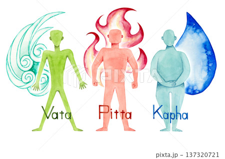 アーユルヴェーダ 体質 ヴァータ ピッタ カパ 水彩 イラスト アーユルヴェーダ 体質 ヴァータ ピッタ カパ 水彩 イラスト 137320721