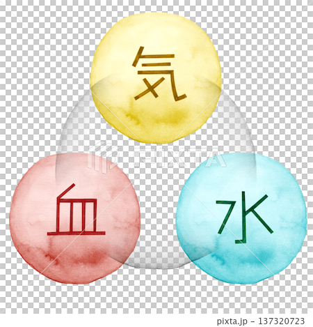 東方醫學中氣、血、水的對應關係圖-水彩插圖 東方醫學中氣、血、水的對應關係圖-水彩插圖 137320723