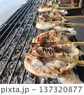Grilled chicken street food charcoal bamboo skewer outdoor cooking Asian cuisine savors juicy smoky flavor 137320877