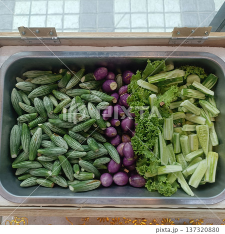 Fresh cucumber eggplant lettuce vegetable salad organic green purple vegetable salad with fresh cucumber eggplant lettuce 137320880