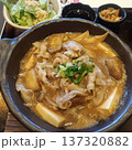 Japanese hotpot, pork, tofu, mushroom, green onion, soup comfort food steaming savory 137320882