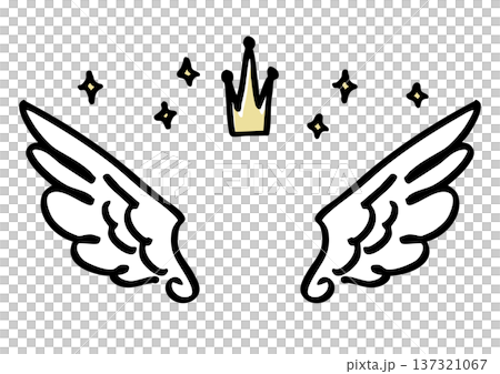 Hand drawn vector illustration for blessing with a shining gold crown and white angel wings Hand drawn vector illustration for blessing with a shining gold crown and white angel wings 137321067