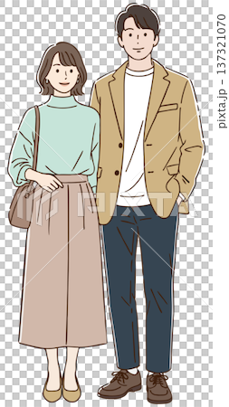 一對情侶的簡單線條插圖 137321070