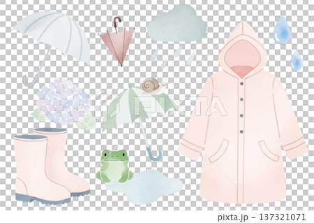 Rainy day watercolor illustration set 137321071