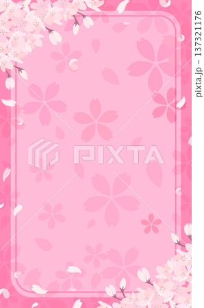 満開の桜とピンク背景_縦 137321176