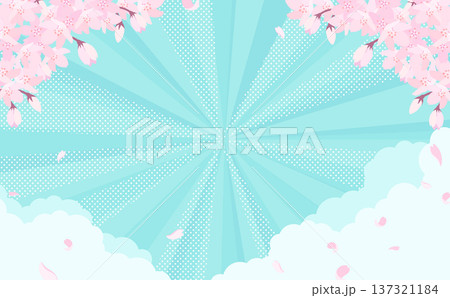 満開の桜と水色の集中線背景_横 満開の桜と水色の集中線背景_横 137321184