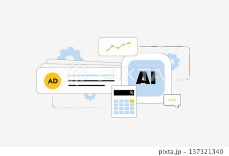 AI advertising analytics, artificial intelligence platform optimizing campaign performance with marketing dashboard, Programmatic Ads KPI tracking and budget calculation for ai-automated ad management 137321340