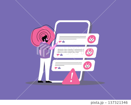 AI chatbot psychosis, AI-induced confusion depression, online mental health risk, delusional amplification, generative AI interaction warning, modern flat infographic design vector illustration AI chatbot psychosis, AI-induced confusion depression, online mental health risk, delusional amplification, generative AI interaction warning, modern flat infographic design vector illustration 137321346