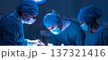 Group of concentrated surgical doctor team doing surgery patients in hospital operating theater. Professional medical team doing critical operations. 137321416