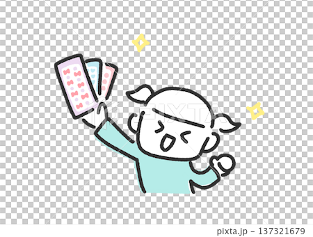 シールを手に持って喜ぶ笑顔の女の子 シル活 キラキラ シールを手に持って喜ぶ笑顔の女の子 シル活 キラキラ 137321679