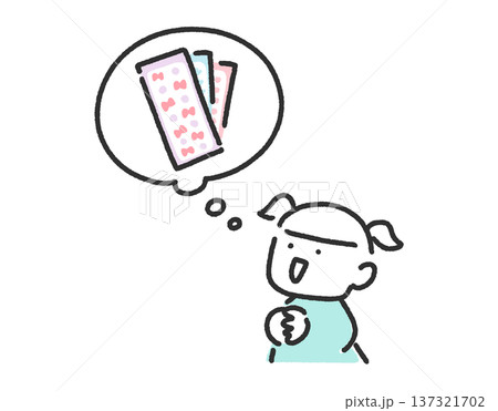 シールのことを考える笑顔の女の子　吹き出し　シル活 137321702