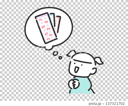 微笑的女孩在思考貼紙 對話框 貼紙活動 137321702