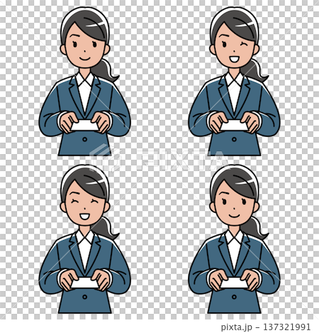 笑顔で名刺を差し出すスーツの東南アジア系女性のイラスト 笑顔で名刺を差し出すスーツの東南アジア系女性のイラスト 137321991