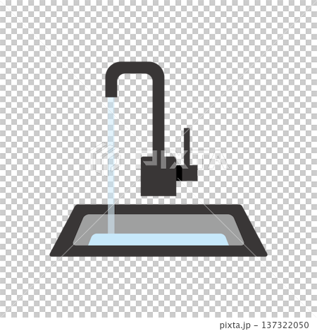 Modern black faucet running water in a sink flat illustration 137322050