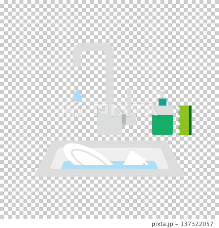 蛇口シンクに食器とスポンジのシンプルフラットイラスト 137322057
