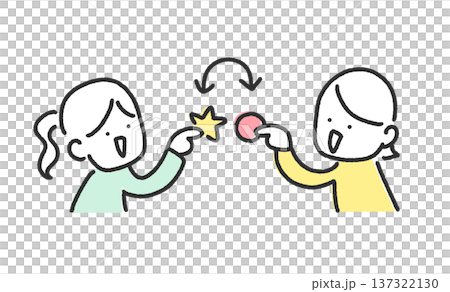 シール交換をする2人の女性達 手描きのかわいい線画 シール交換をする2人の女性達 手描きのかわいい線画 137322130