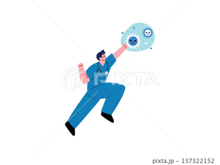 ウイルスと戦う男性医のイラスト 137322152