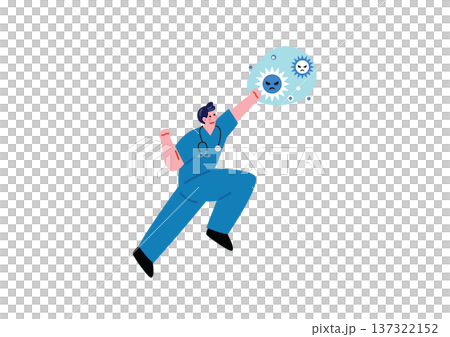ウイルスと戦う男性医のイラスト 137322152