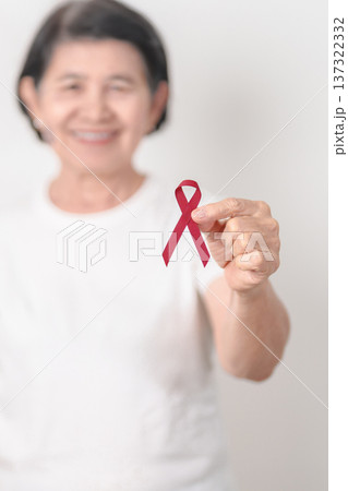 Elderly with Burgundy Ribbon for March Multiple Myeloma Cancer Awareness month, September Sickle Cell Anemia, Headache and Migraine week, April world Meningitis day, October Hospice Palliative care Elderly with Burgundy Ribbon for March Multiple Myeloma Cancer Awareness month, September Sickle Cell Anemia, Headache and Migraine week, April world Meningitis day, October Hospice Palliative care 137322332