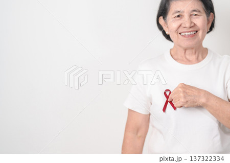 Elderly with Burgundy Ribbon for March Multiple Myeloma Cancer Awareness month, September Sickle Cell Anemia, Headache and Migraine week, April world Meningitis day, October Hospice Palliative care Elderly with Burgundy Ribbon for March Multiple Myeloma Cancer Awareness month, September Sickle Cell Anemia, Headache and Migraine week, April world Meningitis day, October Hospice Palliative care 137322334