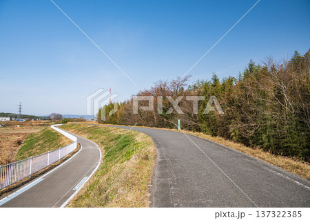 木津川堤防上のサイクリングロード　京奈和自転車道　京都府京田辺市 137322385
