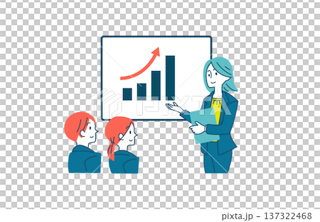 圖解：一位女士一邊看著上升的曲線圖一邊解釋。 137322468