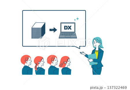 DXについて説明する女性のイラスト 137322469