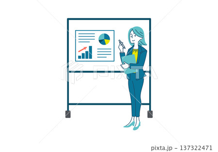 プレゼンをする女性のイラスト プレゼンをする女性のイラスト 137322471