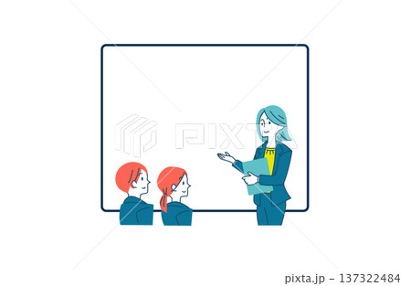 説明するビジネスパーソンのイラスト コピースペース 137322484