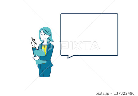 ペンとクリップボードを持つ女性のイラスト ふきだし 137322486