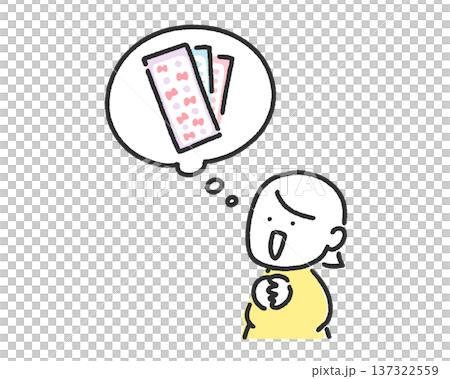 微笑的女人正在思考貼紙、對話框和貼紙活動 微笑的女人正在思考貼紙、對話框和貼紙活動 137322559