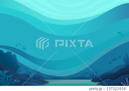 Deep Underwater Ocean Background with Marine Silhouettes and Light Rays 137322816