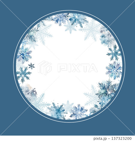 Round frame with watercolor snowflakes. hand drawing. Not AI, Vector illustrations Round frame with watercolor snowflakes. hand drawing. Not AI, Vector illustrations 137323200