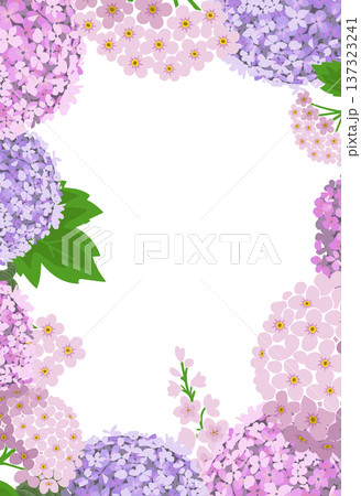 Hydrangea flower frame. Hand drawn. Not AI, vector illustration. Hydrangea flower frame. Hand drawn. Not AI, vector illustration. 137323241