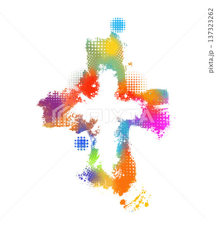 colored cross. Cross made of rainbow blots. Happy easter. Hand drawn. Not AI, vector illustration colored cross. Cross made of rainbow blots. Happy easter. Hand drawn. Not AI, vector illustration 137323262