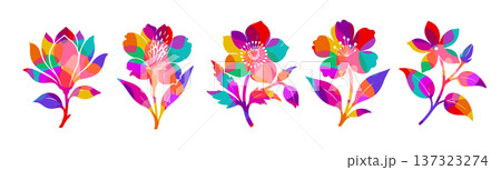 set Colorful flowers on a white background. Hand drawn. Not AI, vector illustration set Colorful flowers on a white background. Hand drawn. Not AI, vector illustration 137323274