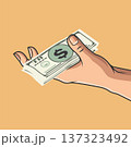 hands holding stacks of dollar bills vector illustration element design 137323492