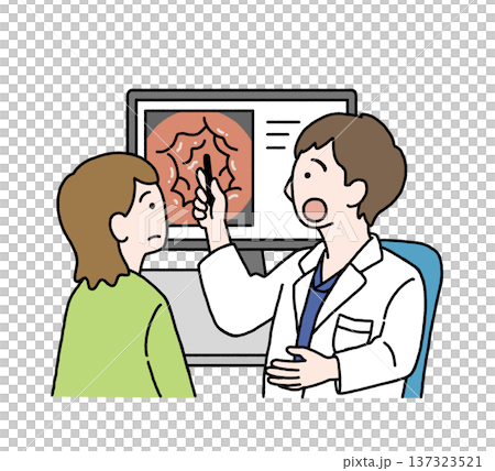 醫生向病人解釋的插圖 | 檢查/醫療解釋(透明材質,無背景) 醫生向病人解釋的插圖 | 檢查/醫療解釋(透明材質,無背景) 137323521