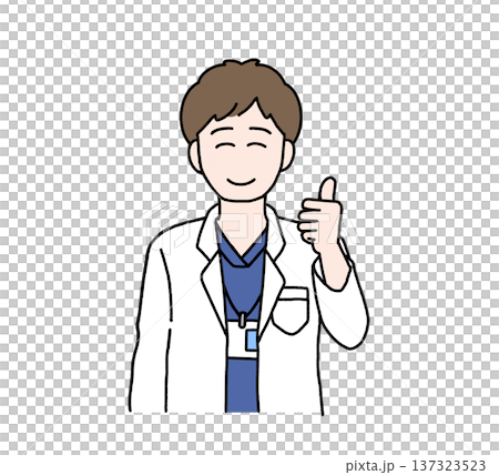 サムズアップする医師のイラスト｜安心・OK・医療（透過素材・背景なし） 137323523