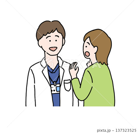 医師に相談する患者のイラスト｜診察・医療カウンセリング（透過素材・背景なし） 137323525