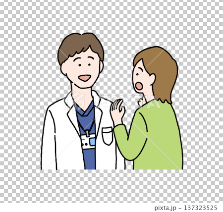 医師に相談する患者のイラスト｜診察・医療カウンセリング（透過素材・背景なし） 137323525