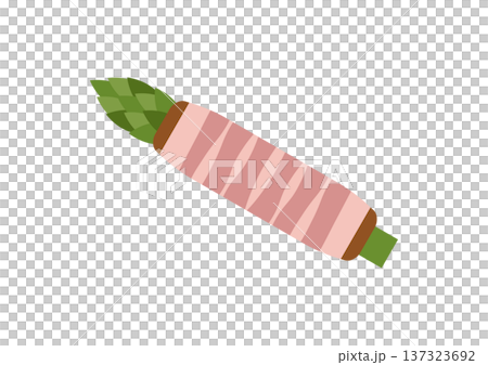 アスパラベーコン巻き1本のフラットイラスト(横向き・白背景) アスパラベーコン巻き1本のフラットイラスト(横向き・白背景) 137323692