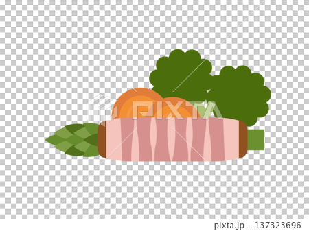 アスパラベーコン巻きとブロッコリー・にんじんのフラットイラスト(白背景) アスパラベーコン巻きとブロッコリー・にんじんのフラットイラスト(白背景) 137323696