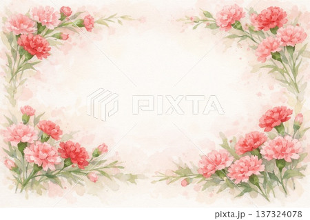 フレーム素材　カーネーション　水彩画 137324078