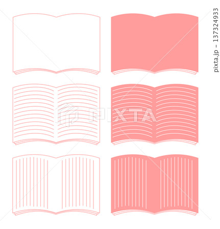 読書記録や日記・ピンク色の開いた本とノートのアイコンセット・学習や読書のイメージ・見開きページと罫線 137324933