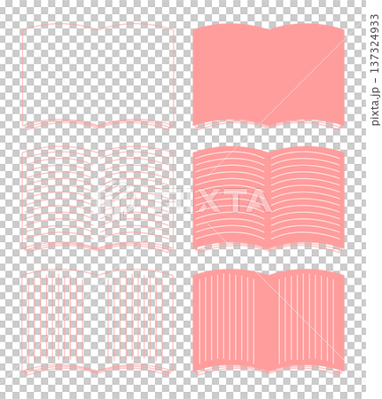 読書記録や日記・ピンク色の開いた本とノートのアイコンセット・学習や読書のイメージ・見開きページと罫線 137324933