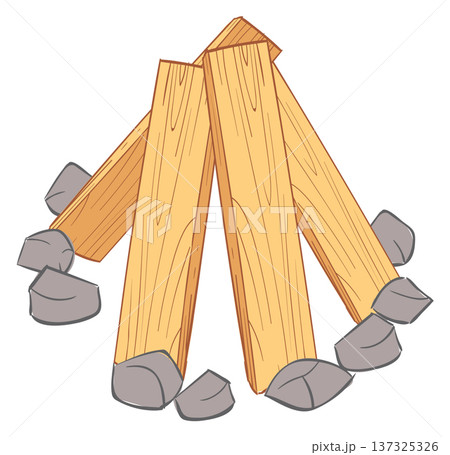 Woodpile cartoon icon. Outdoor fire stone ring 137325326