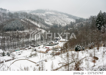 Winter landscape - frosty trees in the forest. Nature covered with snow. Beautiful seasonal natural background. Winter landscape - frosty trees in the forest. Nature covered with snow. Beautiful seasonal natural background. 137325747