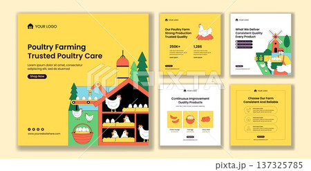 Poultry Farm Flat Cartoon Hand Drawn Social Media Post Template Background Illustration 137325785